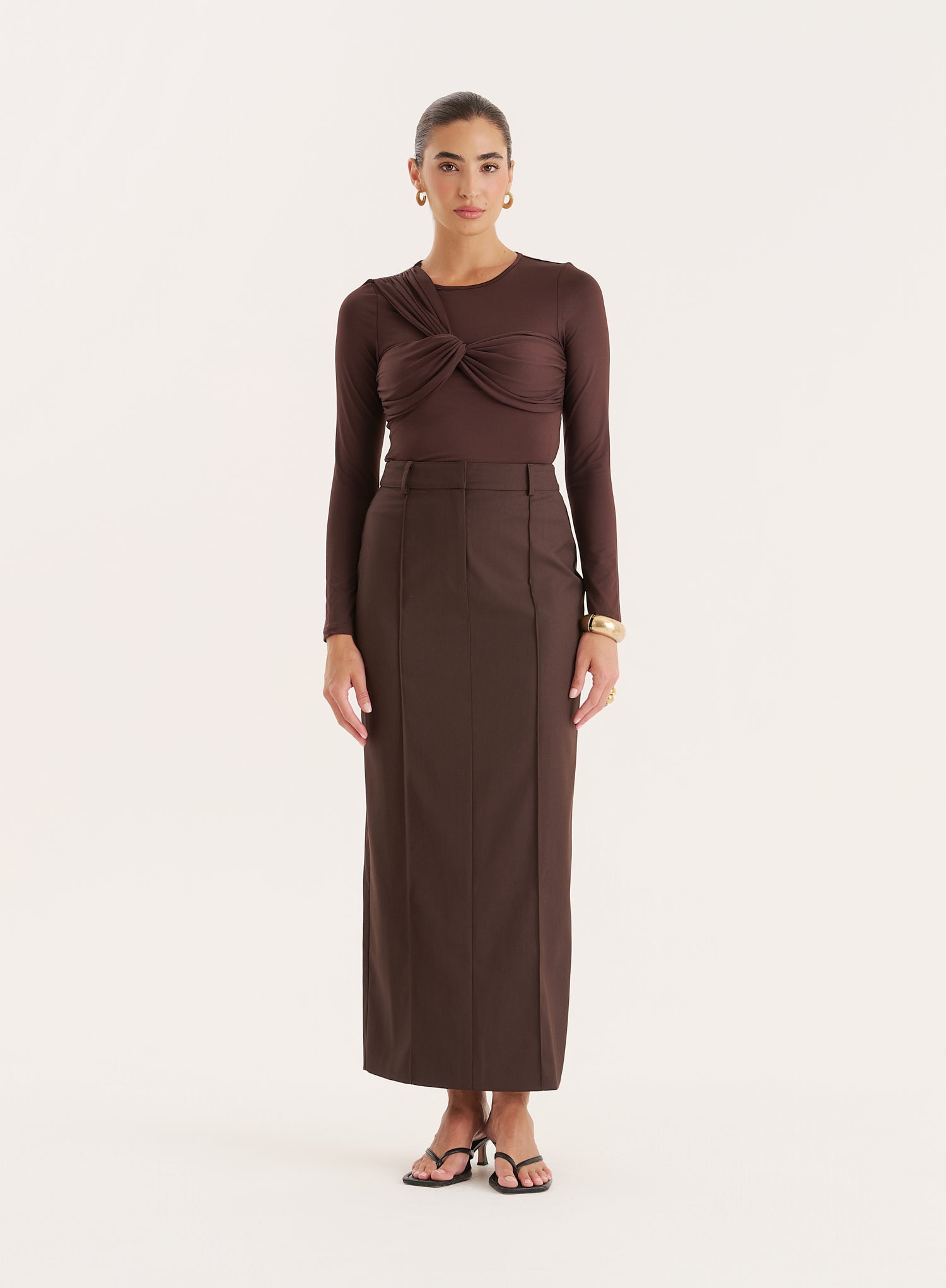 Chocolate Bust Detail Long Sleeve Top